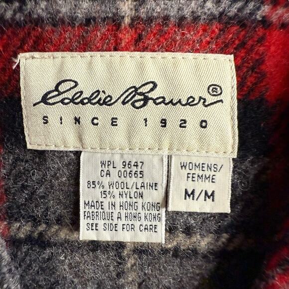 Eddie Bauer Wool Vintage Plaid Button Vest Red Grey Medium Preppy Prep Old Money - Picture 3 of 8